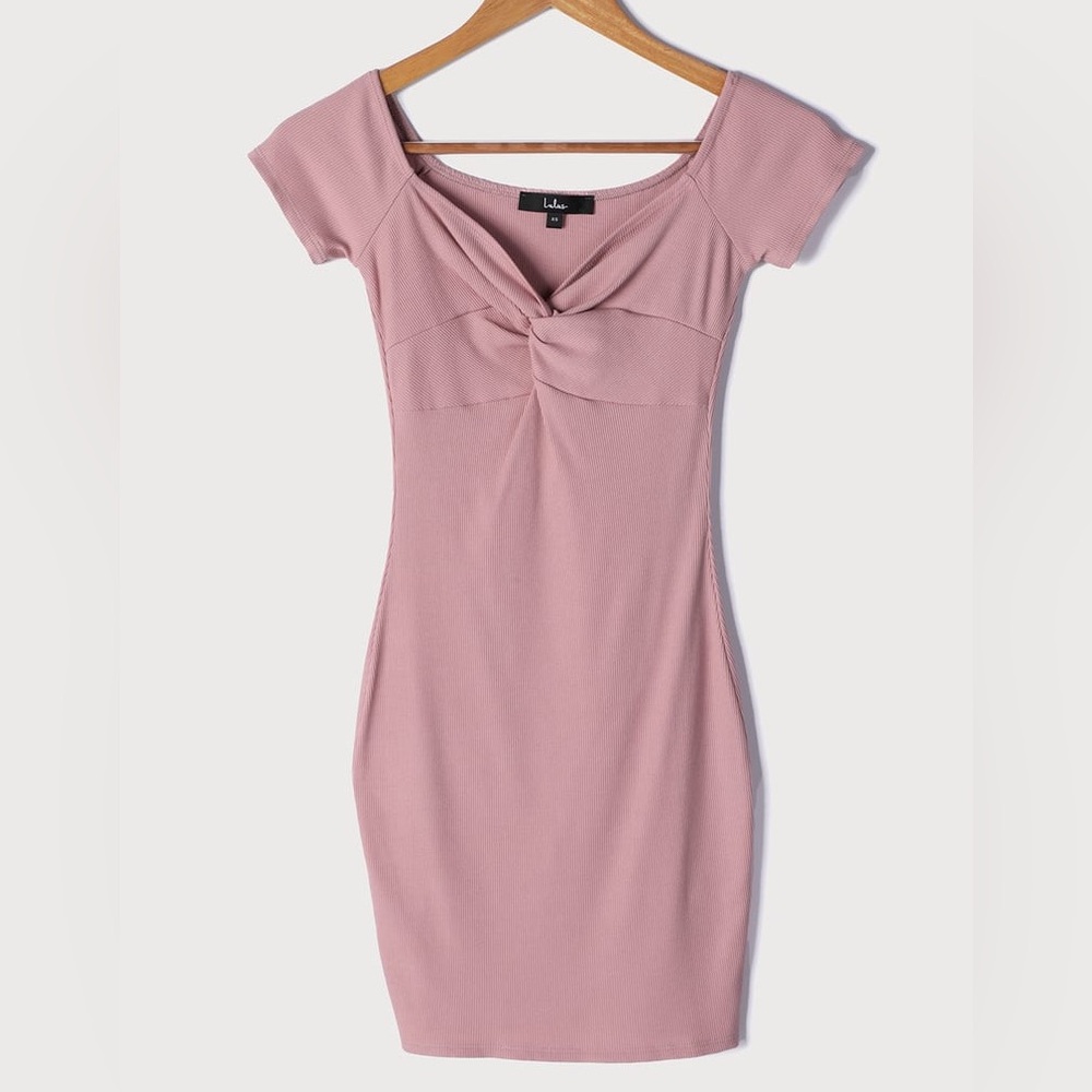 Lulus Mauve Ribbed Off-the-Shoulder Mini Dress size S